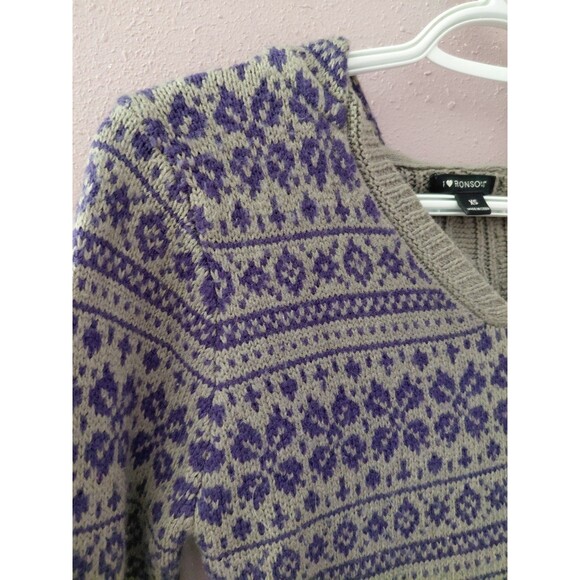 I Heart Ronson Hooded Cable Fair Isle Sweater Women's Size XS - Picture 2 of 12